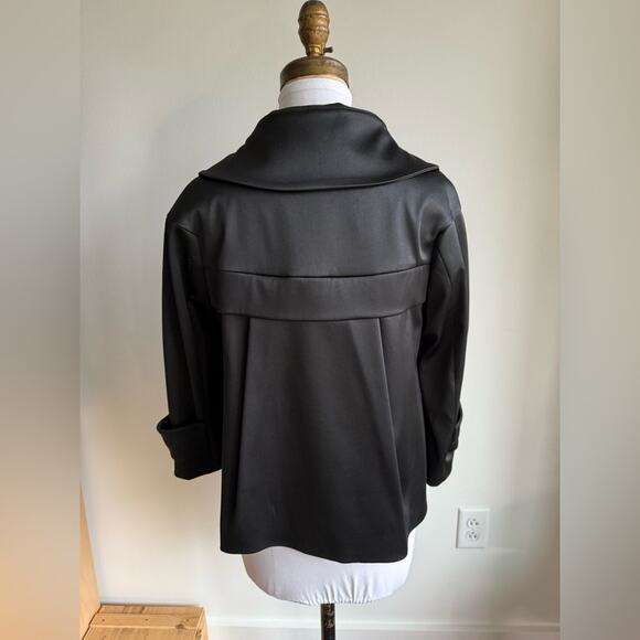 ZARA BASIC DOUBLE BREASTED WOMENS SING A LINE JACKET BLACK SATIN MEDIUM - Picture 6 of 7